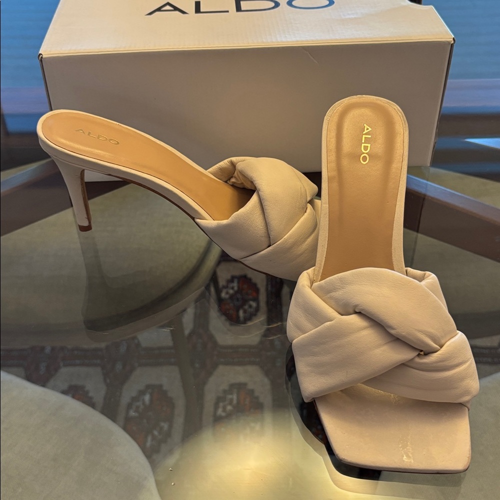 Aldo Cream Knotted Slide Heels